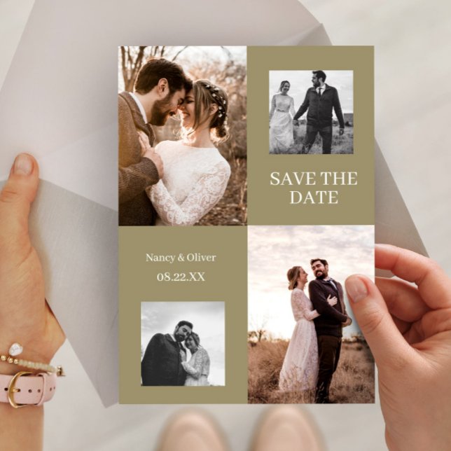 Convite Salvar a Data do Casamento Colagem de Fotos Modern (Save The Date Wedding Modern Photo Collage Invitation, Wedding Invite Template, Save the Date Card)