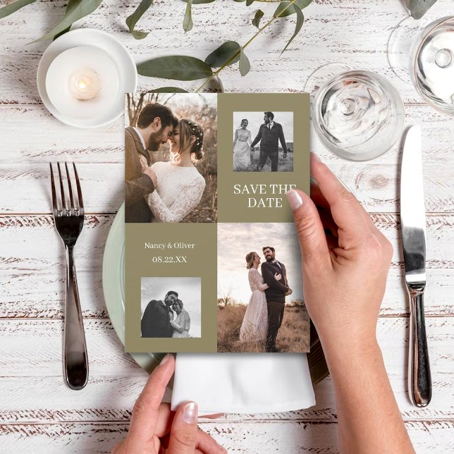 Convite Salvar a Data do Casamento Colagem de Fotos Modern (Criador carregado)