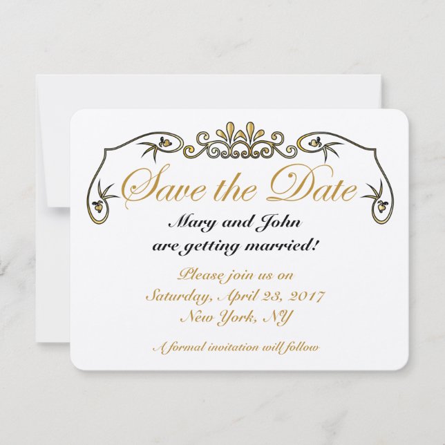 Convite Salvar a data dourado (Frente)