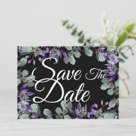 Convite Salvar a data Floral Purple Flower White - Letra b