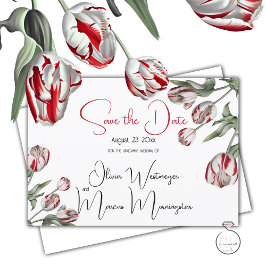 Convite Salvar a data | Floral Red & White Rembrandin Tuli