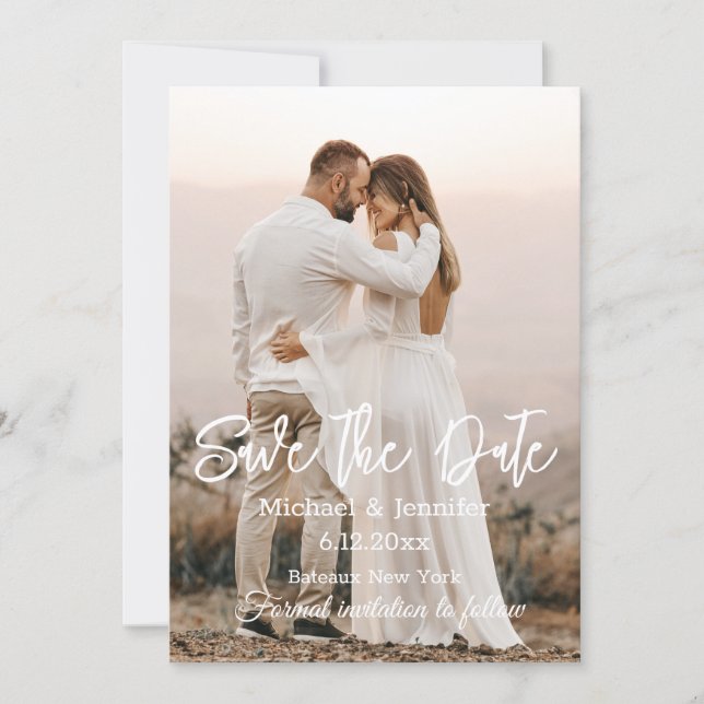 Convite salvar a data, foto de casamento da caligrafia bra (Frente)