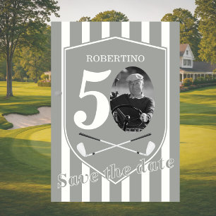 Convite Salvar a Data Foto Vintage Golfista Aniversário de