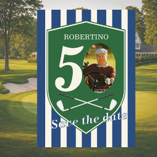 Convite Salvar a Data Golfista Azul Foto 50º Aniversário
