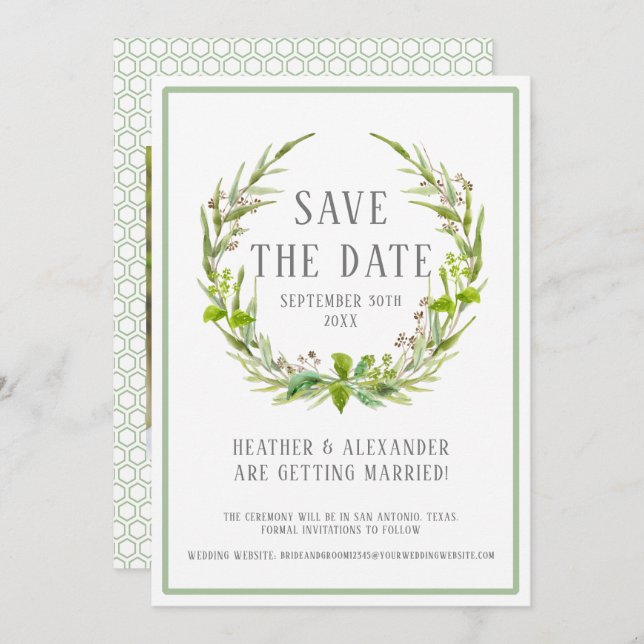 Convite Salvar a Data Modelo de Fotografia da Wreath Water (Frente/Verso)