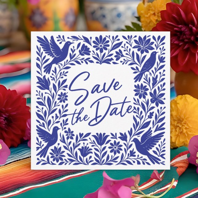 Convite Salvar a Data Otomí Tenango Talavera Mexicano (Mexican Otomí Tenango Talavera Save the Date Invitation.)