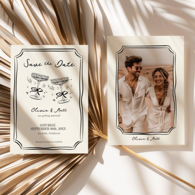 Convite Salvar Data Caprichoso Champanhe com Foto ( Whimsical Save The Date Champagne with Photo Invitation)