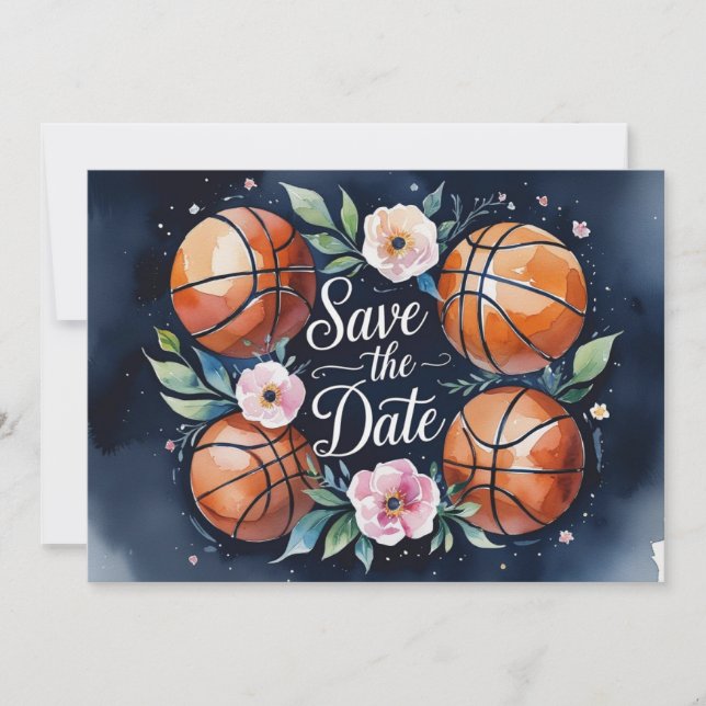 Convite Salvar data de basquete com basquete no campo (Frente)