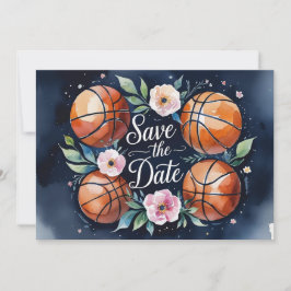 Convite Salvar data de basquete com basquete no campo