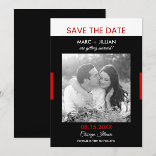 Convite Salvar data de casamento moderno em preto e vermel