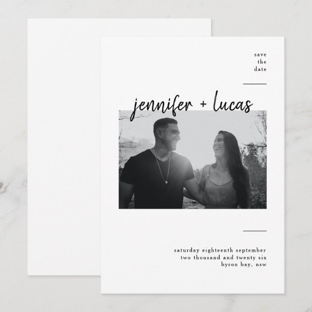 Convite Salvar data de foto moderna contemporânea (Frente/Verso)