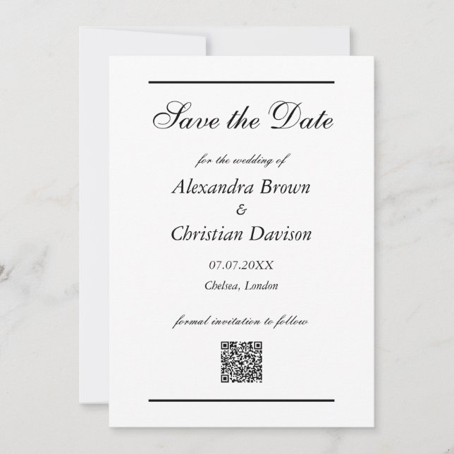Convite Salvar Data do Casamento Simples Código QR & Foto  (Frente)