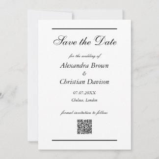 Convite Salvar Data do Casamento Simples Código QR & Foto
