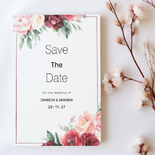 Convite Salvar data em rosa menta burgundy com floral em a