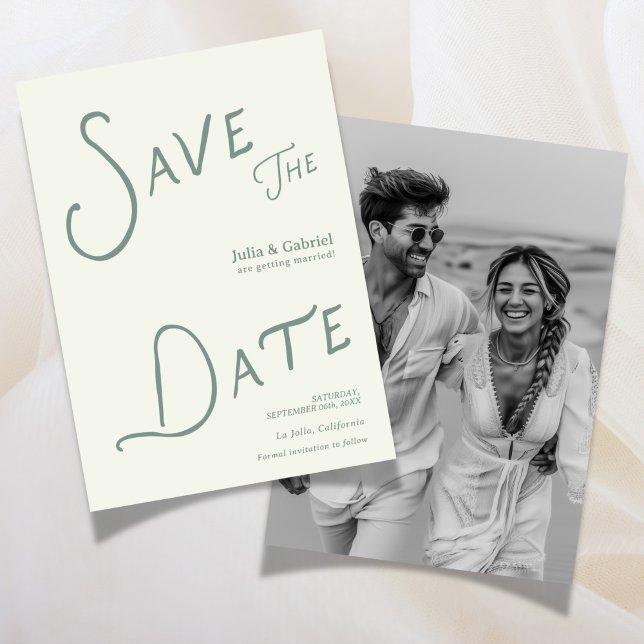 Convite Salvar Data Moderno Foto Sage Verde (Modern Save The Date Photo sage green Invitation)