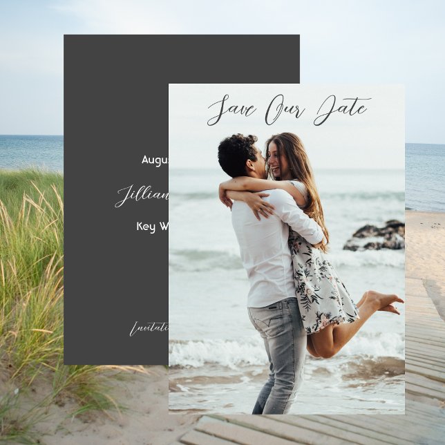 Convite Salvar nosso Noivado de casamento de fotos de data (Photo Save Our Date Wedding Announcement Black)