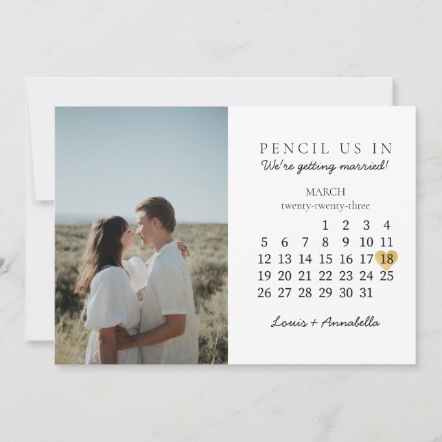 Convite Salvar o calendário Dourado Coração março 2023 Mês (Frente)