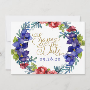 Convite Salvar O Casamento De Data Floral e Script de Fel