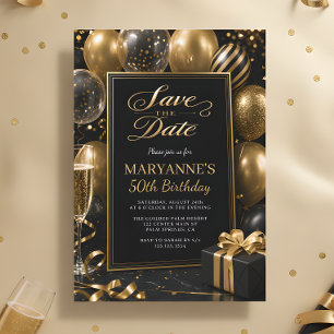 Convite Salve a Data Aniversário de 50 anos Black Gold