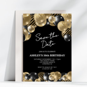 Convite Salve a Data Aniversário de 50 anos Black Gold