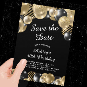 Convite Salve a Data Aniversário de 50 anos Black Gold