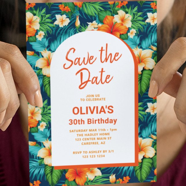 Convite Salve A Data Aniversário Tropical Havaiano (Criador carregado)