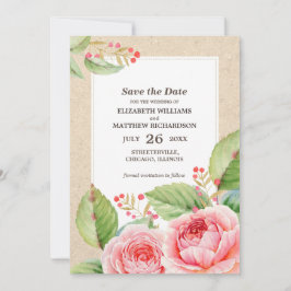 Convite Salve a data. Anúncios de Casamento Floral Rustic