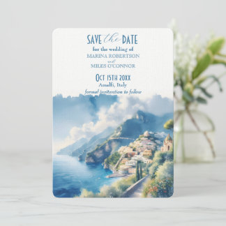 Convite Salve a Data Aquarela de Amalfi Itália Destino