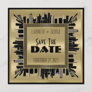 Convite Salve a data Art Deco Gatsby Glamor Dourado Preto