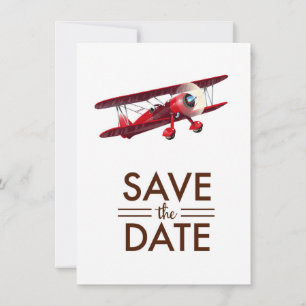 Convite Salve a Data avião biplano vintage