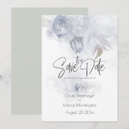 Convite Salve a data Bohemian Dusty Blue Floral