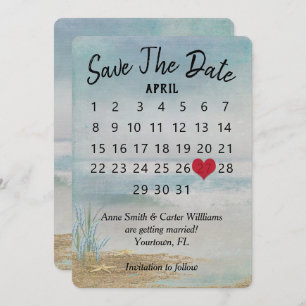Convite Salve a data Calendar Beach Starfish