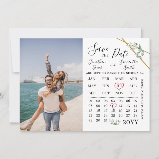 Convite Salve a data Calendário fotográfico Casamento Gree (Frente)
