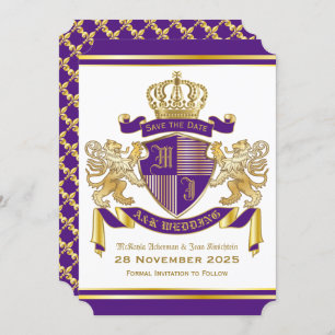 Convite Salve a data Casaco de armas emblema do leão Doura