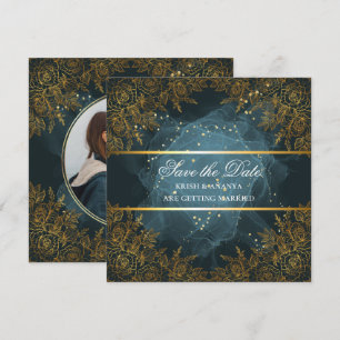 Convite Salve a data, Casamento Azul e preto Elegante