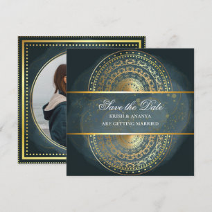 Convite Salve a data, Casamento azul e preto Exquisito 