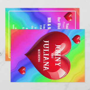 Convite Salve a Data Casamento Colorido Coração Vermelho