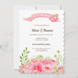 Convite Salve a data. Casamento de Rosas de Aquarela Român