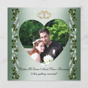 Convite Salve a data casamento irlandês trevos e fitas