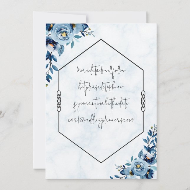 Convite Salve a data - Casamento/rosas azuis (Verso)