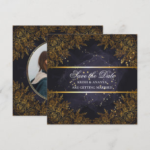 Convite Salve a data, Casamento roxo e preto elegante