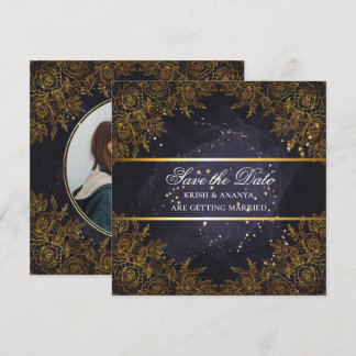 Convite Salve a data, Casamento roxo e preto elegante