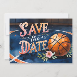 Convite Salve a data com basquete no court com basquete