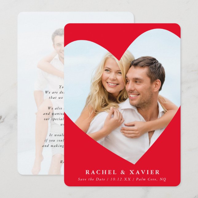 Convite SALVE A DATA da foto moderna do coração fofo verme (Frente/Verso)