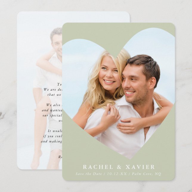 Convite SALVE A DATA da foto moderna do coração imagem ver (Frente/Verso)