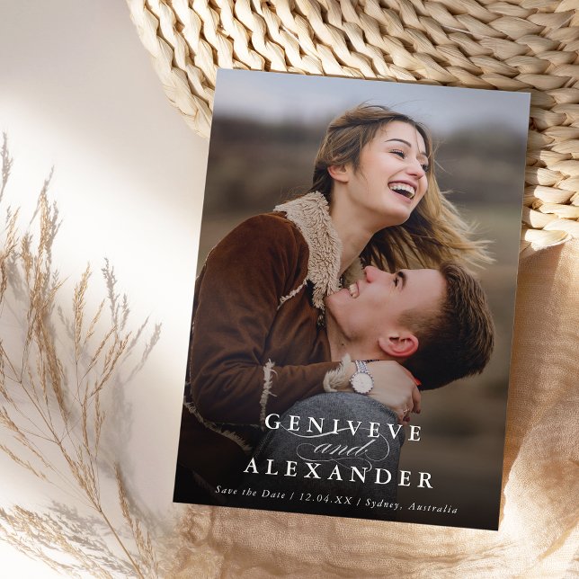 Convite SALVE A DATA da moderna camada elegante de fotos (Criador carregado)