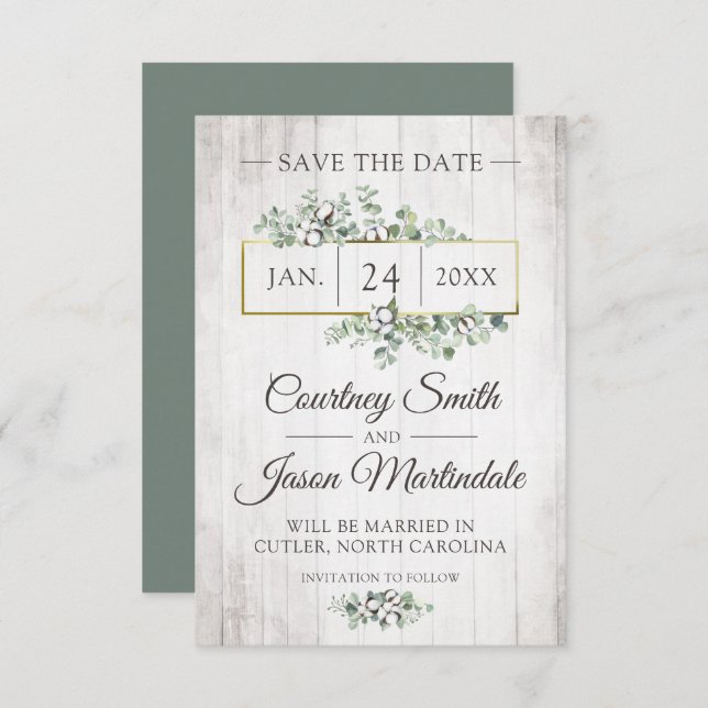 Convite Salve A Data Da Rustic Southern Cotton Wedton Card (Frente/Verso)