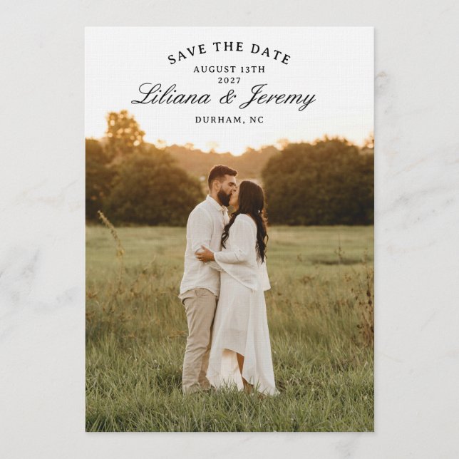 Convite Salve a Data de Casamento com Foto Moderna e Texto (Frente)