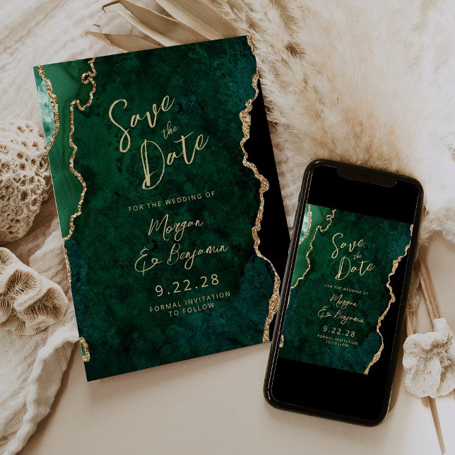 Convite Salve a Data de Casamento em Script de Ágata Verde (Criador carregado)