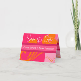 Convite Salve a data de casamento laranja e rosa